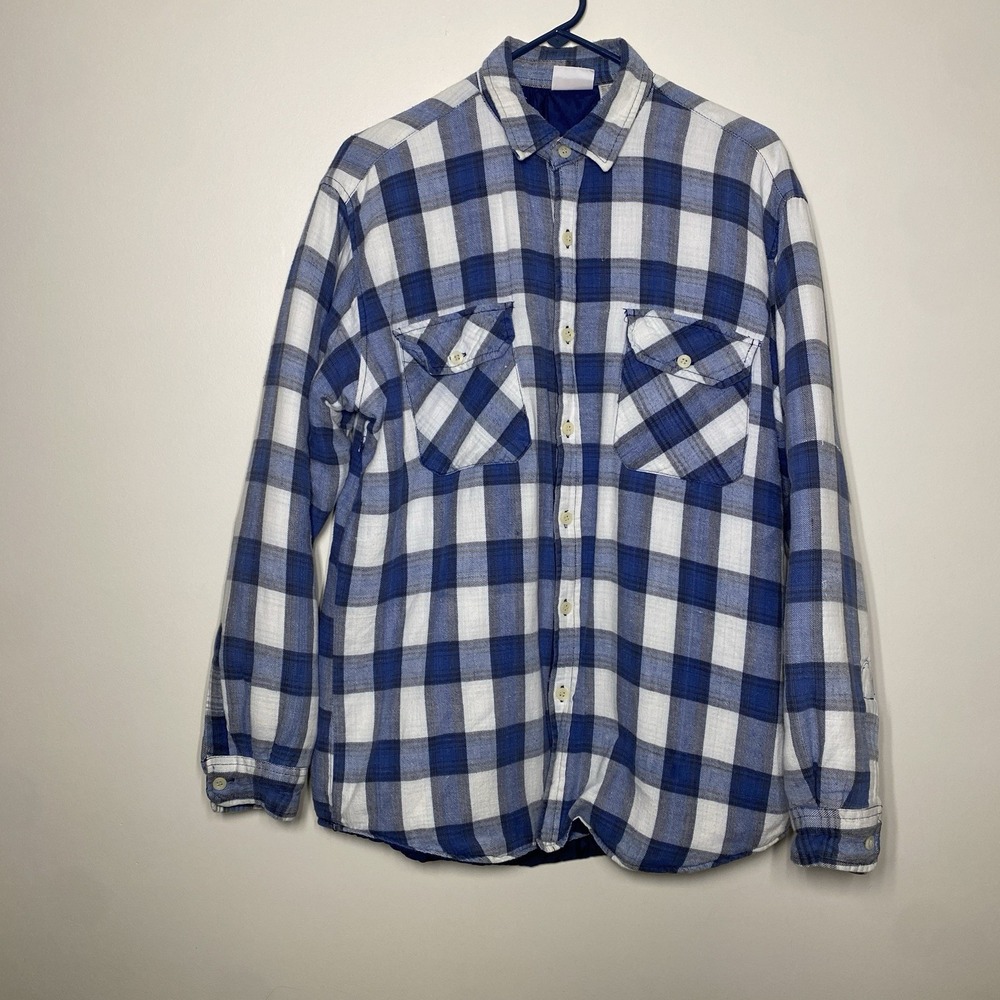 Vintage Sports Afield Quilted Flannel Men's LT Blue White Plaid Lined